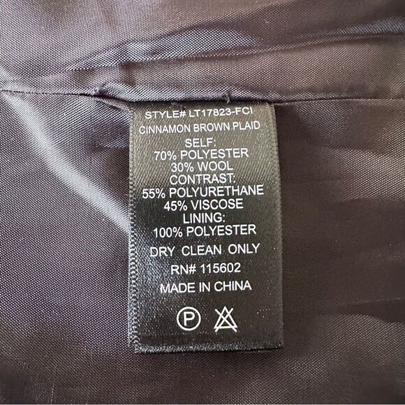 Lush Brown Tweed Wool Blend Faux Leather Collar One Button Preppy Blazer - Picture 6 of 7